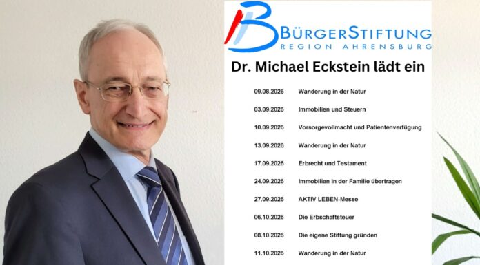BürgerStiftung Region Ahrensburg lädt ein: Zehn Veranstaltungen ab August 2026